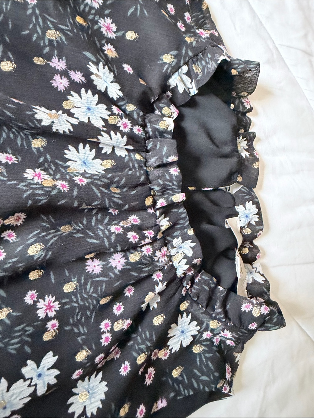 Loft Women’s Black Floral Ruffle-Neck Peplum Tank Top - Picture 2 of 4